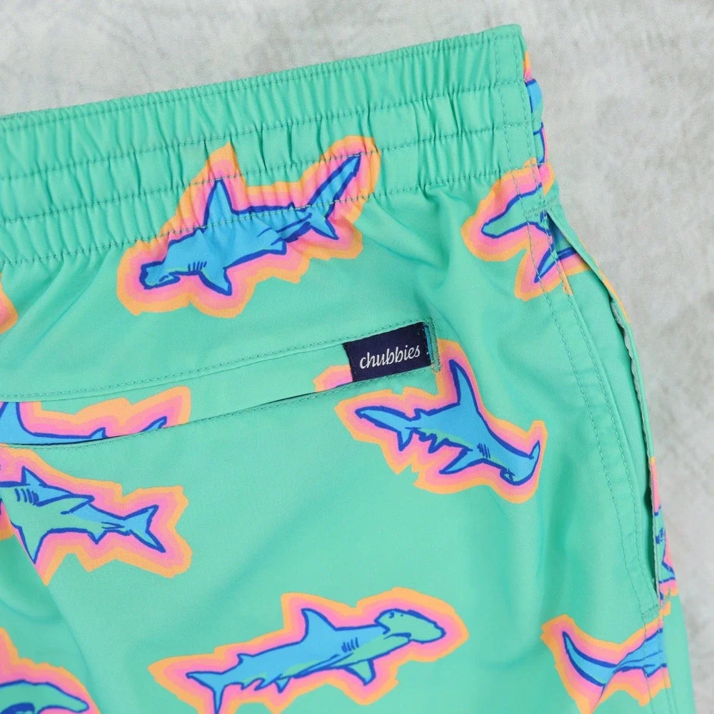 Chubbies The Apex Swimmers Trunks Mens Large Green Hammerhead Shark Print 5.5